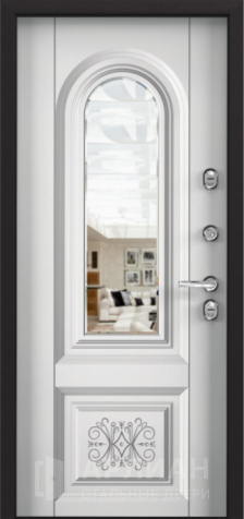 Фото №2 «Квартирная дверь Сандал с зеркальной панелью и отделкой белое дерево №11»